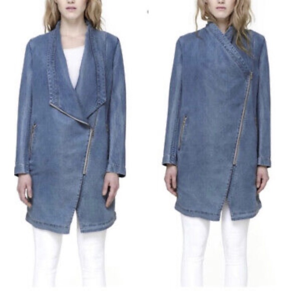 Never worn Soia And Kyo “Stefie” Long Chambray Jean Jacket w Gold Shimmer - Picture 2 of 3